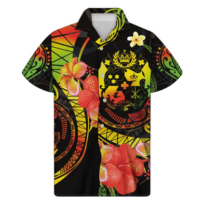 Men's Short Sleeve Hawaiian <b>Shirt</b> Tonga Coat Arms Front Logo Casual Loose Fit Breathable 100% Cotton - Product Image 6