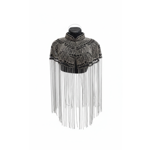 Capa de Hombro con Flecos de Cuentas Negras para Mujer, Vestido de Noche para Boda, Fiesta, Chal Bordado con Cristales - Product Image 1