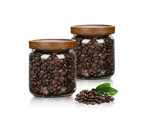 Frascos pequeños de vidrio con tapas herméticas, contenedor para café con tapa de madera, recipiente de vidrio para despensa para granos, arroz, azúcar - Product Image 4