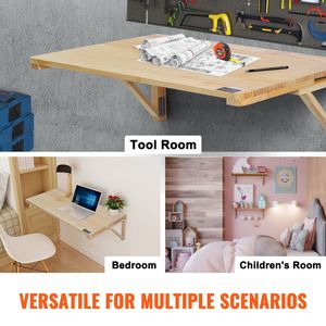 Tavolo Pieghevole da Parete 80x60 cm con Piano Ribaltabile, Scrivania Flottante in Legno con Supporto in Ferro per Camera da Letto - Product Image 6