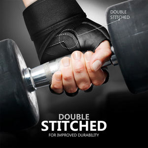 Gants de fitness en cuir pour musculation, demi-doigts, couleur noire, pour l'haltérophilie et l'entraînement en salle de sport, avec sangle de poignet réglable - Product Image 5