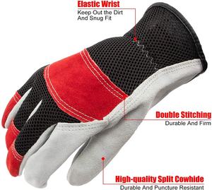 Working <b>Gloves</b> <b>Mesh</b> Design Comfort Fit Breathable Cowhide Leather Scratch Resistance Safety Garden Yard Working Driver <b>Gloves</b> - Product Image 6