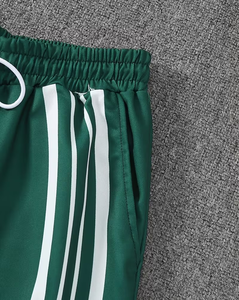Men's Green Polyester Bermuda Shorts With White Side Stripes Mid Waist Elastic Waist Sporty Quick Dry Shorts - Product Image 4