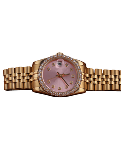 Best Quality Daily Strong Moissanite Full Golden Plated Watch Pink Dial Ready Stock Quartz Watches For Unisex - Product Image 1