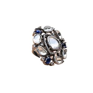 Anillos de polki de moissanita con chapado oxidado de plata de ley 100% hechos a mano de larga duración de calidad garantizada 925 a nivel mundial - Product Image 1