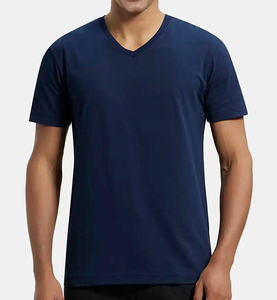 T-shirt décontracté en coton uni pour homme, coupe classique, col en V, respirant, idéal pour l'été et le style moderne, personnalisable OEM. - Product Image 1