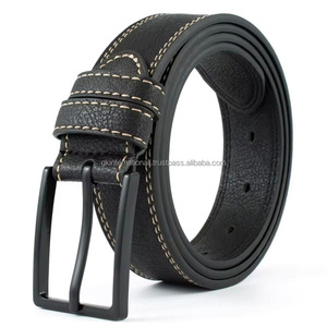 Ceinture décontractée pour homme en cuir véritable noir de haute qualité avec double couture et boucle en alliage de zinc nickelé noir - Product Image 4