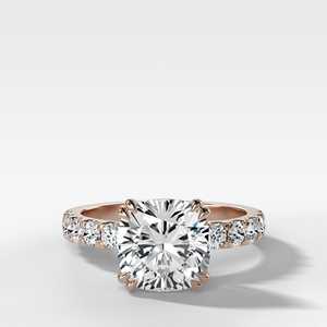 3 Carat 18K Gold IGI Certified Cushion Lab Grown Diamond Engagement <b>Ring</b> Double Prong Set Pave Band Solitaire Rhodium Plated - Product Image 3