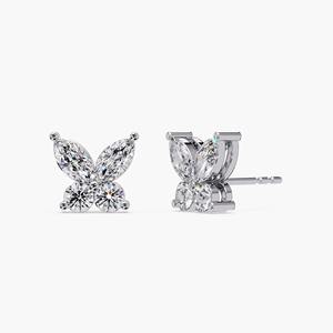 Elegantes Pendientes de Oro Blanco de 14K con Diseño de Mariposa y Racimo de Diamantes, 1.25 Ct, Diamante Cultivado en Laboratorio con Corte Marquesa, 8 Piedras, Joyería para Bodas y Uso Diario para Mujer - Product Image 4