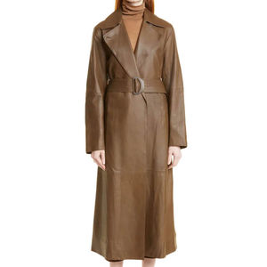 Manteau long en cuir véritable pour femme, coupe ajustée, doublure cachemire, broderie personnalisée, écologique, tendance, qualité supérieure 2026 - Product Image 1