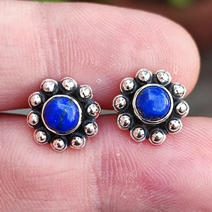 Lapis Lazuli Stud <b>Earrings</b> 925 Sterling <b>Silver</b> Handmade Statement Promise <b>Earrings</b> for Women Boho September Birthstone Jewelry - Product Image 6