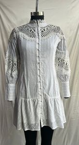 Robe Courte Blanche Indienne pour Femmes, Vêtement de Nuit à Manches Longues avec Décoration en Dentelle, pour un Look Élégant - Product Image 4