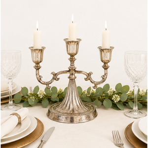 Candelabro de Metal Vintage de 3 Brazos Plateado al por Mayor, Centro de Mesa para Bodas, Candelabro para Eventos, Fiestas y Decoración de Hoteles - Product Image 2
