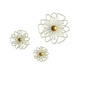 Gold Metal <b>Wall</b> Decor Set of 3 Floral <b>Flower</b> <b>Wall</b> Art for Living Room Bedroom Elegant Decorative Hanging Sculpture - Product Image 1
