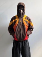 Veste coupe-vent à capuche de haute qualité, vêtement technique colorblock, manteau extérieur à panneaux dynamiques, veste de survêtement coupe ample