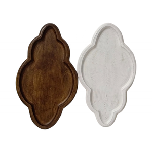 Plato para servir de madera de mango hecho a mano en forma de nube marrón natural oscuro blanco antiguo mesa de frutas secas única - Product Image 1