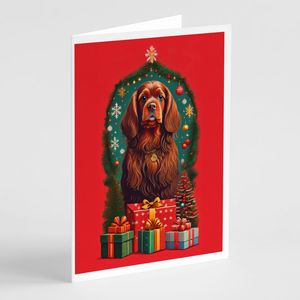 Whimsical Sussex Spaniel Holiday Christmas Tarjetas de felicitación Paquete de 8 A7 Tamaño 5x7 Tarjetas de notas en blanco con sobres - Product Image 1