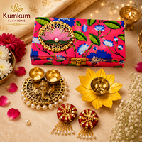 Nouvelle Arrivée Kumkum Fashions : Coffret Cadeau de Mariage Indien, Plateau Roli Chawal Subh Labh en Bois Fait Main avec Sérigraphie – Avril