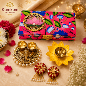Kumkum Fashions, Novedad, Caja de Regalo para Bodas Indias, Plato Roli Chawal, Subh Labh, Madera Hecha a Mano con Serigrafía, Abril - Product Image 1