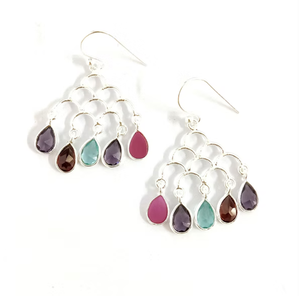 Earrings Multi-Stones 925 <b>Sterling</b> <b>Silver</b> Handcrafted Dangle Minimalist Style Jewelry Gift for Her - Product Image 3