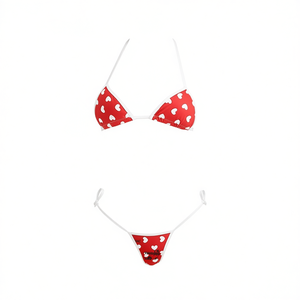 <b>Women's</b> Red <b>White</b> Dot Print <b>Bikini</b> Set 2 Piece Halter Lace Up Thong Bottom Swimwear Regular Fit Knitted - Product Image 4