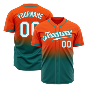 Custom Baseball Jersey Men's Orange Teal Gradient Sublimated Moisture Wicking Short Sleeve V-Neck Teamname 00 Print - Product Image 1