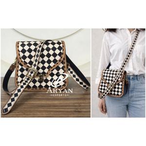 Hand Tooled Carving Leather Handbag Sling <b>Bag</b> Gypsy Boho New Arrival Shoulder Handmade Western Stylish Checks Design <b>Bags</b> - Product Image 1