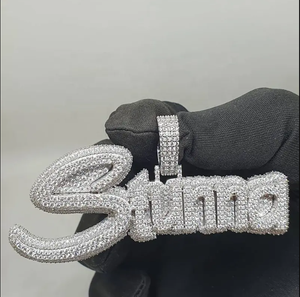Pendentif personnalisé de luxe serti de pierres, avec nom gravé, en moissanite VVS, bijoux hip-hop - Product Image 3