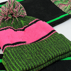 Ensemble bonnet et écharpe côtelés double couche AKA Sorority Premium pour femme, hiver, bord plié long, brodé, acrylique, chaud et extensible - Product Image 3