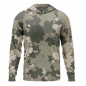 Sweat à capuche technique pour homme avec logo personnalisé, imprimé camouflage, tricoté en poly/coton, style formel, chasse, pêche, UPF 50+, printemps - Product Image 1
