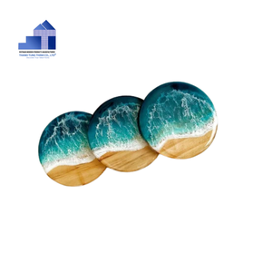 Meilleur prix, sous-verres en bois faits à la main avec résine époxy, design rond vert, écologiques, décoration d'intérieur, Vietnam - Product Image 6