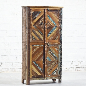 Solid Wood Recycled Wood Shaker Antique Industrial Four Door Storage <b>Wardrobe</b> Cabinet for Living Room Home Bar - Product Image 1