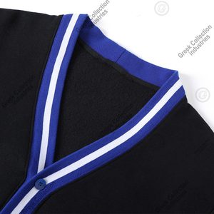 เสื้อคาร์ดิแกนสีดำ Zeta Sorority ผ้าฝ้ายฟลีซ 100% เสื้อสเวตเตอร์ผู้หญิง คอวี แต่งขอบสีน้ำเงินขาว ตัวอักษรกรีกแบบมหาวิทยาลัย สไตล์วินเทจ - Product Image 5