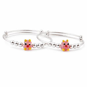 925 Sterling Silver Kids Animal Bead Bangle <b>Bracelet</b> High Polish <b>Cute</b> Pink Enamel Design Girls Daily Wear Party Gift Jewelry - Product Image 5