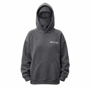Women's Charcoal Balaclava Hoodie Fleece Pullover Sweatshirt <b>Face</b> Cover Hooded Top Custom Logo - Product Image 3