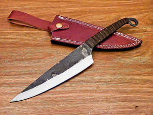 Couteau de chef professionnel en acier carbone forgé à la main, manche enveloppé de cuir vert avec étui, vente en gros, B2B, fabricant OEM - Product Image 6