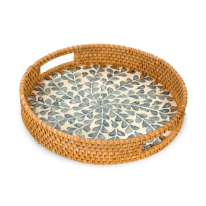 Plateau de service rond moderne en rotin incrusté de nacre pour le Ramadan et les mariages, artisanat, collations, thé - Product Image 5