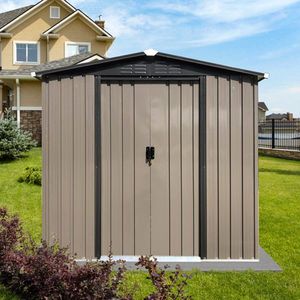 Casetta da Giardino in Plastica con Tetto a Punta 4FTx6FT e Porte Scorrevoli per Deposito in Cortile o Patio - Product Image 1