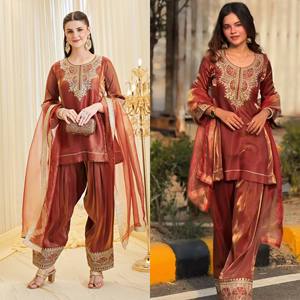 Traje de Seda Farshi para Mujer, Bordado con Lentejuelas, para Fiestas, Bodas, Diwali - Product Image 2