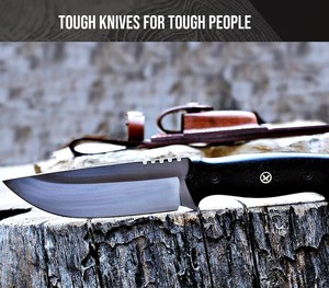 Cuchillo de Camping Hecho a Mano de Acero Inoxidable con Punta Recta, No Ajustable, para Desollar, Hoja de 3mm de Grosor, Mango de Micarta y Cuero - Product Image 4