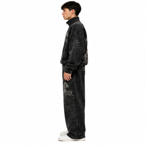 Sweat-shirt oversize en molleton/coton délavé à l'acide, couleur noire, col montant premium, épaules tombantes, pull d'hiver style streetwear, le plus vendu - Product Image 6
