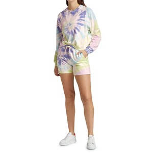 Sweat-shirt personnalisé pour femme, tie-dye, arc-en-ciel pastel bleu-vert, motif spirale tourbillonnante, col rond, manches raglan, pull en coton, mode, OEM, vente en gros - Product Image 3