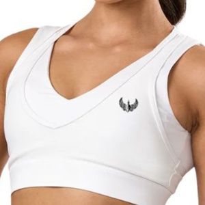 เสื้อชั้นในกีฬาสีขาวสำหรับผู้หญิง แบบ Racerback รองรับปานกลาง ยืดหยุ่นได้ เหมาะสำหรับฟิตเนส ยิม ออกกำลังกาย เทรนนิ่ง แอคทีฟแวร์ เสื้อผ้าสำหรับออกกำลังกาย - Product Image 5