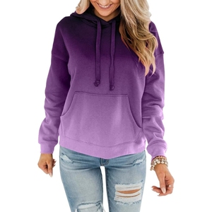 Sudadera con capucha para mujer, jersey de algodón tejido de manga larga, color morado, estilo otoñal, color sólido, transpirable, con bolsillos - Product Image 1