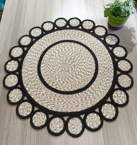 <b>Round</b> Bohemian Medallion Jute Area Rug Handcrafted Flat Weave Non-Slip Rubber Backing Living Room Floor <b>Mat</b> - Product Image 5