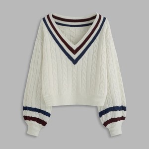 Varsity College Style Knit Sweater Thick Warm Winter Pullover <b>Top</b> - High Quality Soft Ladies Cold Weather Jumper 2026 breathable - Product Image 4