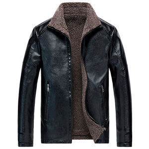 <b>Men's</b> Burgundy PU Leather <b>Jacket</b> Turn-down Collar Faux Fur Lining Windproof Moto <b>Biker</b> Style Winter Wear - Product Image 2