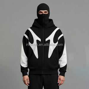 เสื้อฮู้ดดี้โอเวอร์ไซส์หนานุ่มสำหรับผู้ชาย รุ่น OEM Double Hood Streetwear Ninja Mask - Product Image 2