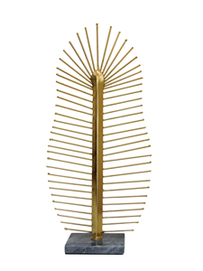 ประติมากรรมขนนกทรงรัศมีสีทองอลูมิเนียมสุดหรูบนฐานหินอ่อน - งานศิลปะโลหะนามธรรมสมัยใหม่สำหรับตกแต่งโต๊ะในบ้านและสำนักงาน - Product Image 2