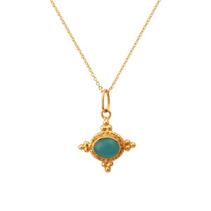 Collier Pendentif Art Déco en Laiton Plaqué Or avec Calcédoine, Bijou Vintage Bleu Turquoise, Chaîne Fine pour Femme, Vente en Gros OEM ODM - Product Image 3